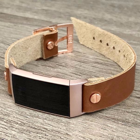 Light Brown Leather Band Rose Gold Fitbit Charge 3 - Picture 2 of 8